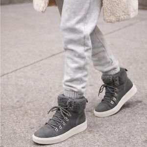 🦋 MARC FISHER Gray Suede Sneaker Booties 9.5 NWOB
